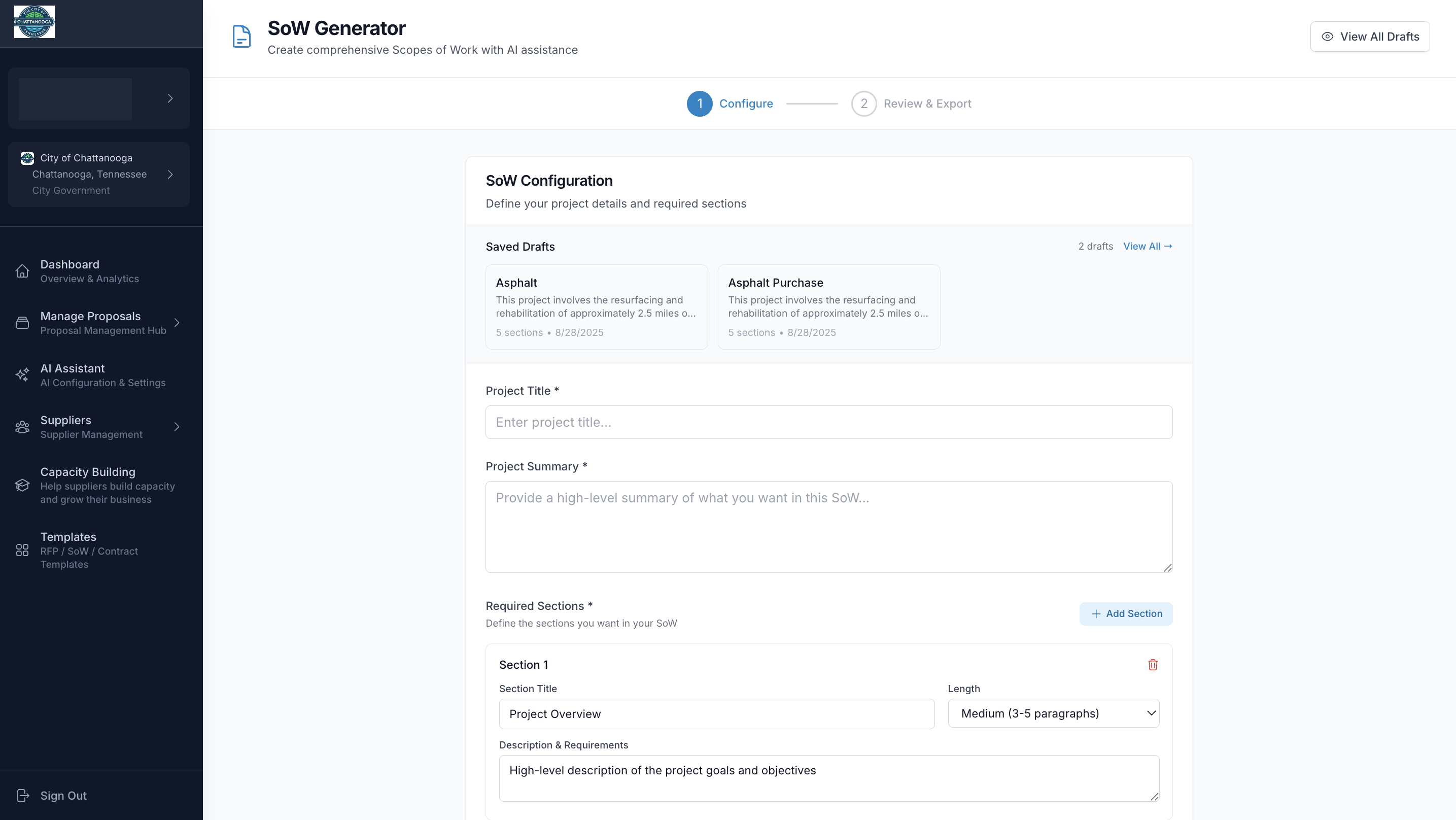 AI-Powered RFP Creation interface